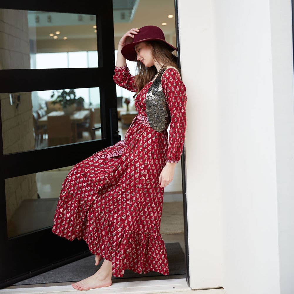 Block Printed Wrap Dress