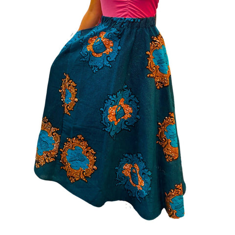 Chroma Collection Maxi Skirt - Teal and Art Deco