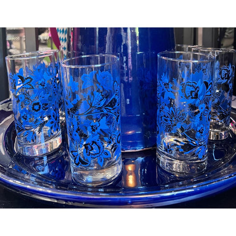 Set of 4 Vintage Glasses with Cobalt Details