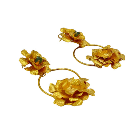 Ringed Gold Leaves Earrings