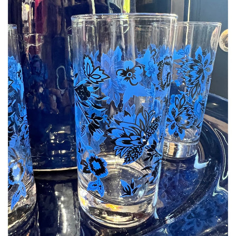 Set of 4 Vintage Glasses with Cobalt Details