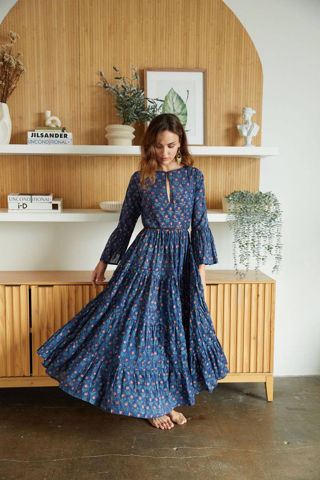 Block Printed 2-Way Cotton Dress Blue