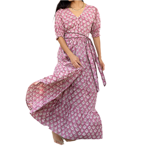 Block Printed Cotton Maxi Dress Rose The Guild Block Printed Cotton Maxi Dress Rose The Guild