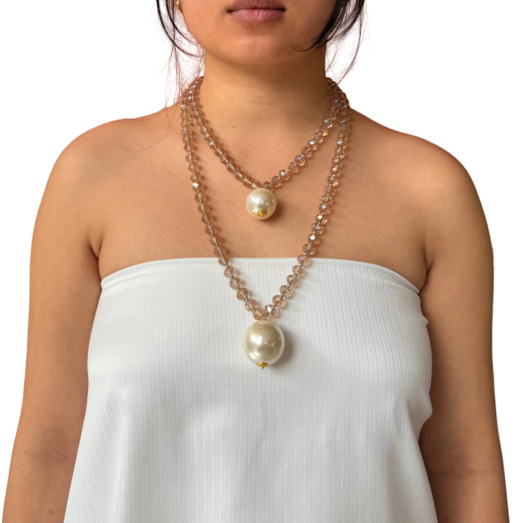 Bella Sphera Necklace Amber and Pearl
