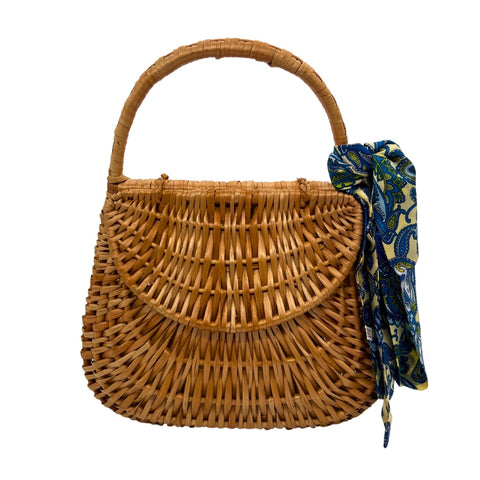 Hand woven Portuguese Handbag with Vintage Scarf.