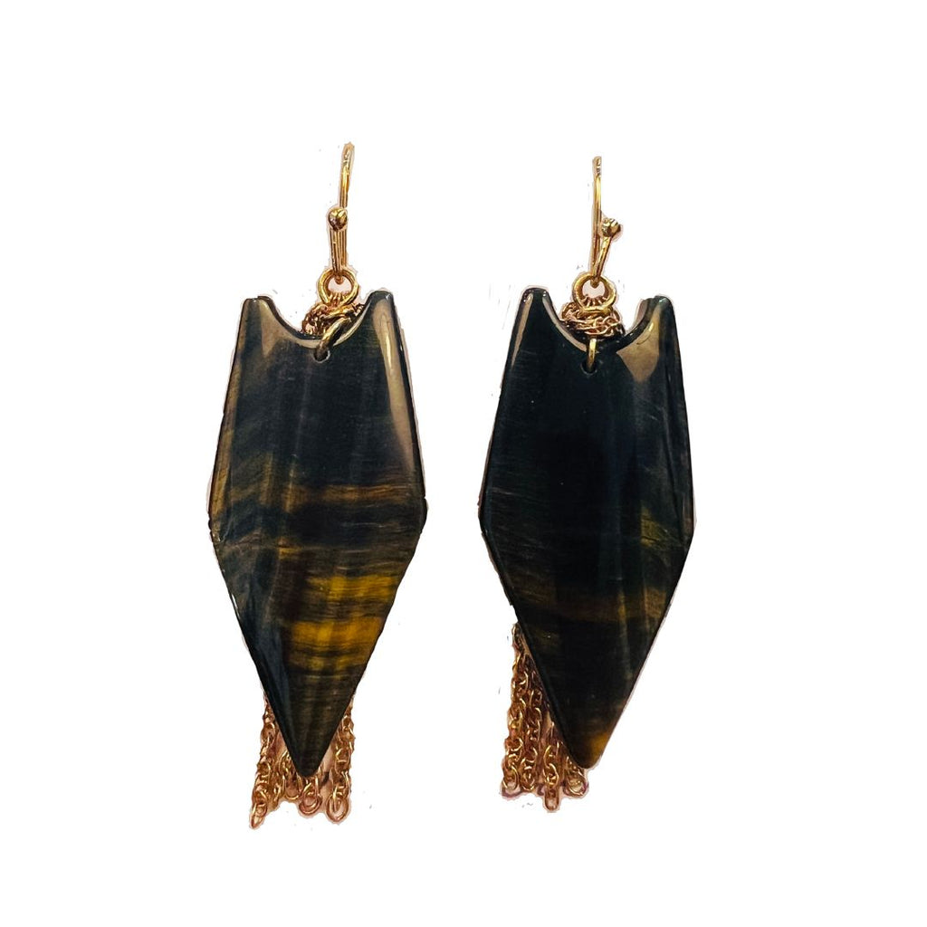 Black Tigereye Tassel 18k Plated Earrings