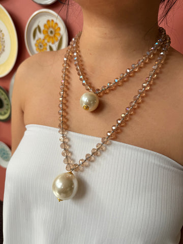 Bella Sphera Necklace Amber and Pearl