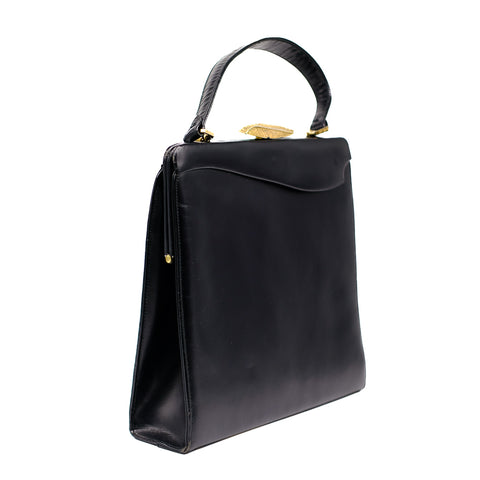Vintage Black Handbag with Gold Clasp