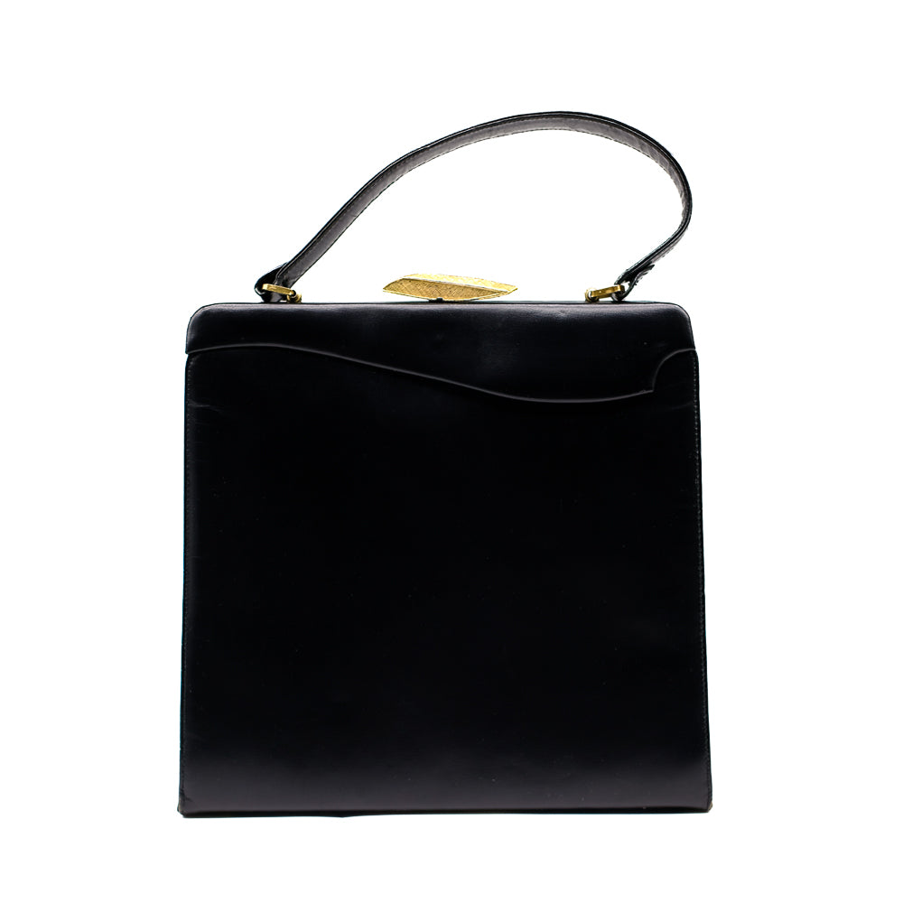 Vintage Black Handbag with Gold Clasp