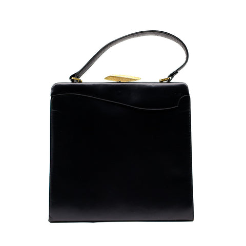 Vintage Black Handbag with Gold Clasp