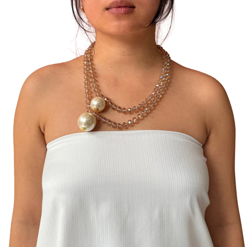 Bella Sphera Necklace Amber and Pearl
