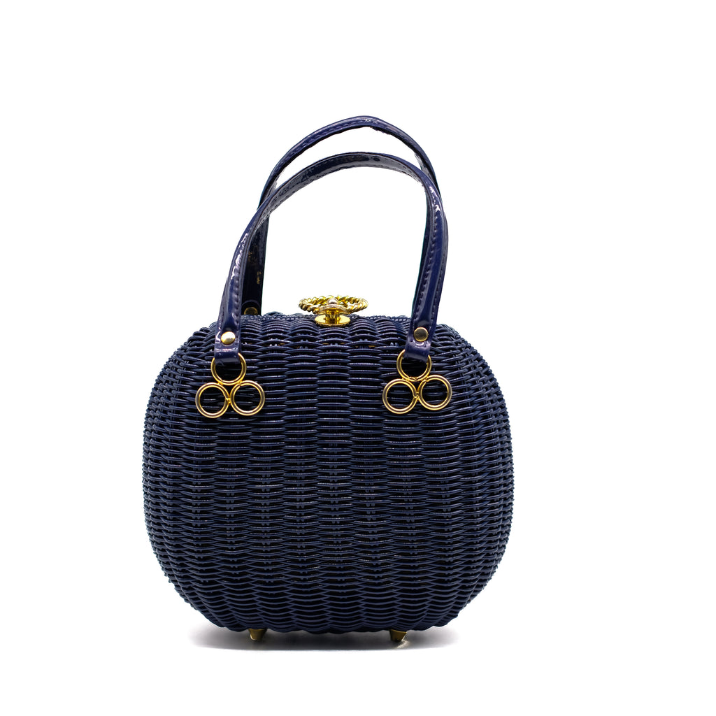 Petite Navy Rattan Handbag