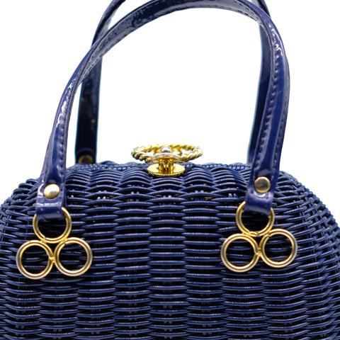 Petite Navy Rattan Handbag