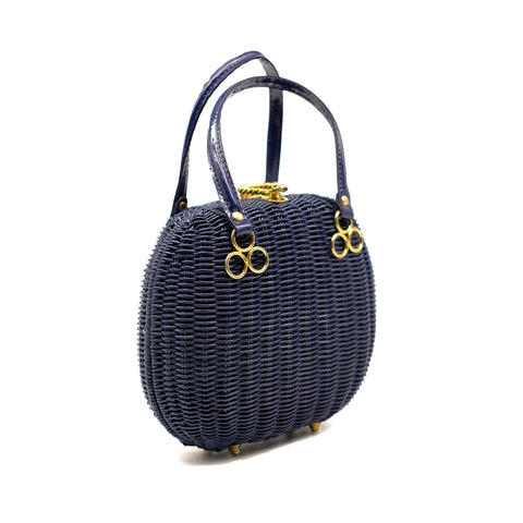 Petite Navy Rattan Handbag