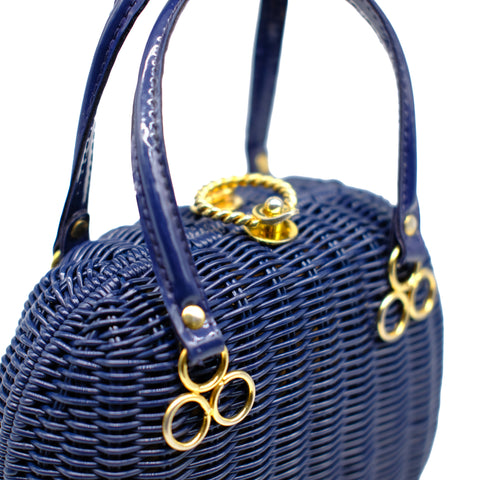 Petite Navy Rattan Handbag