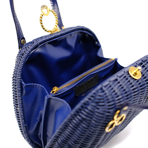 Petite Navy Rattan Handbag