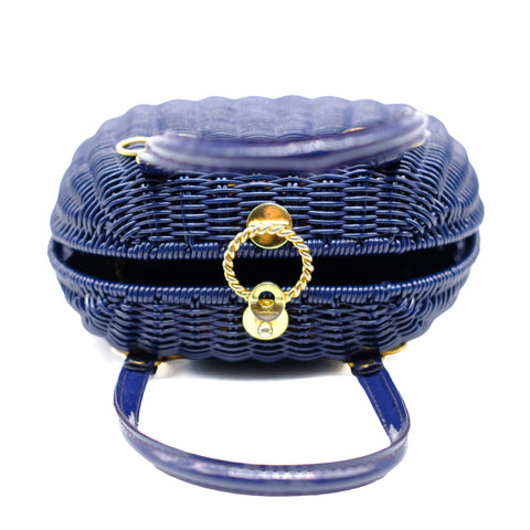 Petite Navy Rattan Handbag