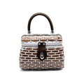 Brown and White Wicker Handbag