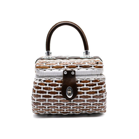 Brown and White Wicker Handbag