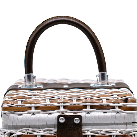 Brown and White Wicker Handbag