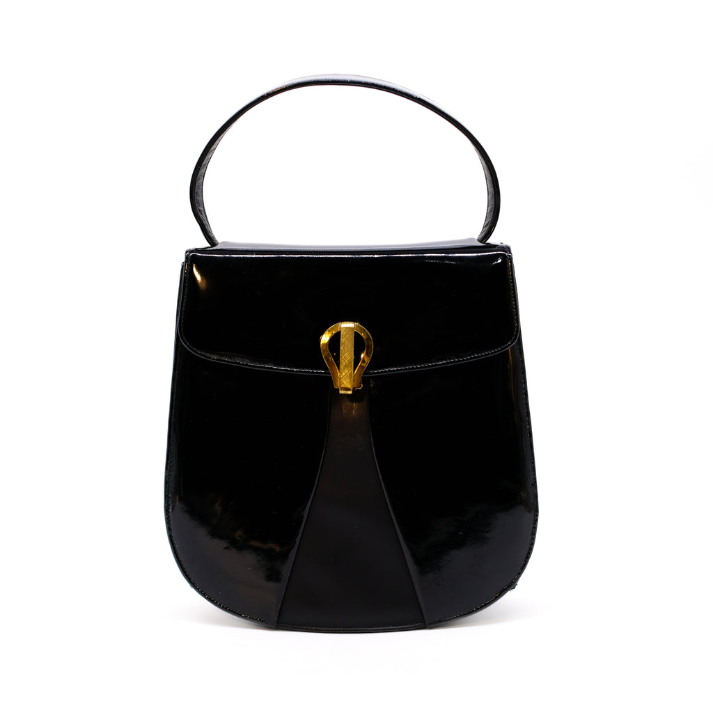 Vintage Black Oval Patent Leather Bag