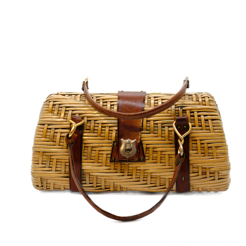 Vintage Wicker Leather Strap Bag