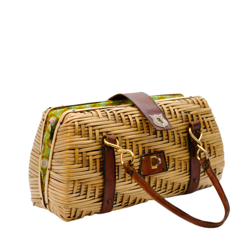 Vintage Wicker Leather Strap Bag