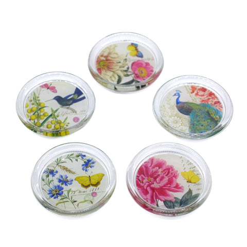 Glass Coaster with Floral Illustration