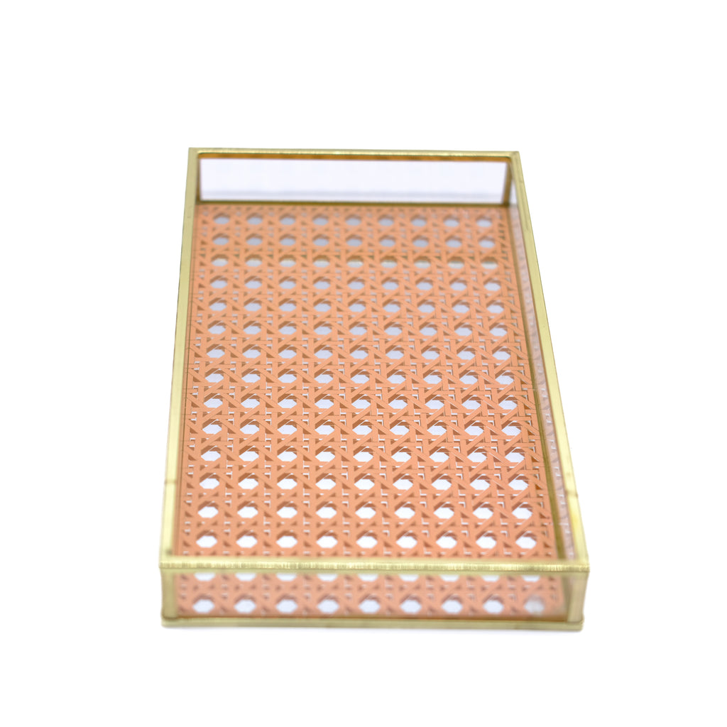 Pastel Orange Mirrored Tray with Gold Rim