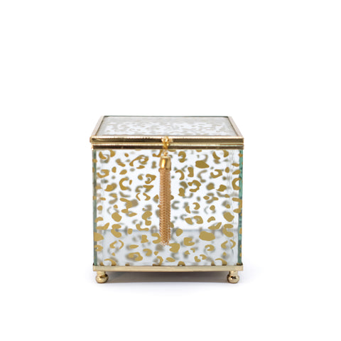 Leopard Gold Rim Glass Box