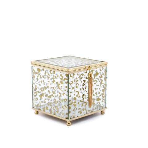 Leopard Gold Rim Glass Box