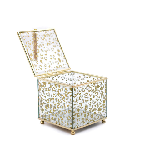 Leopard Gold Rim Glass Box