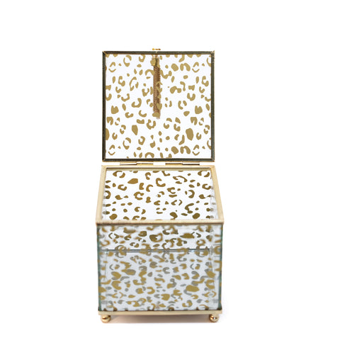 Leopard Gold Rim Glass Box