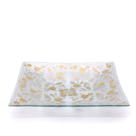 Golden Foliage: Vintage Glass Serving Platter