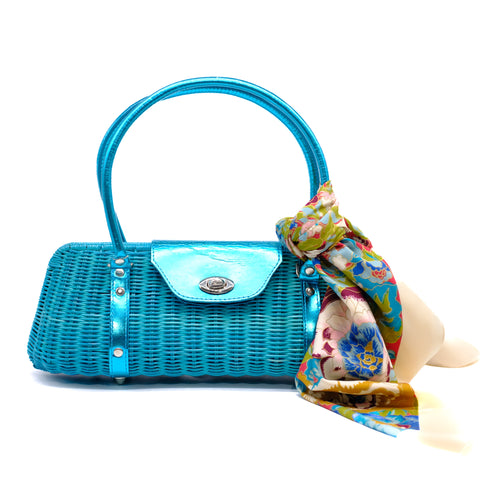 Irma Blue Wicker Vintage Handbag