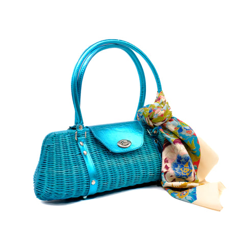 Irma Blue Wicker Vintage Handbag