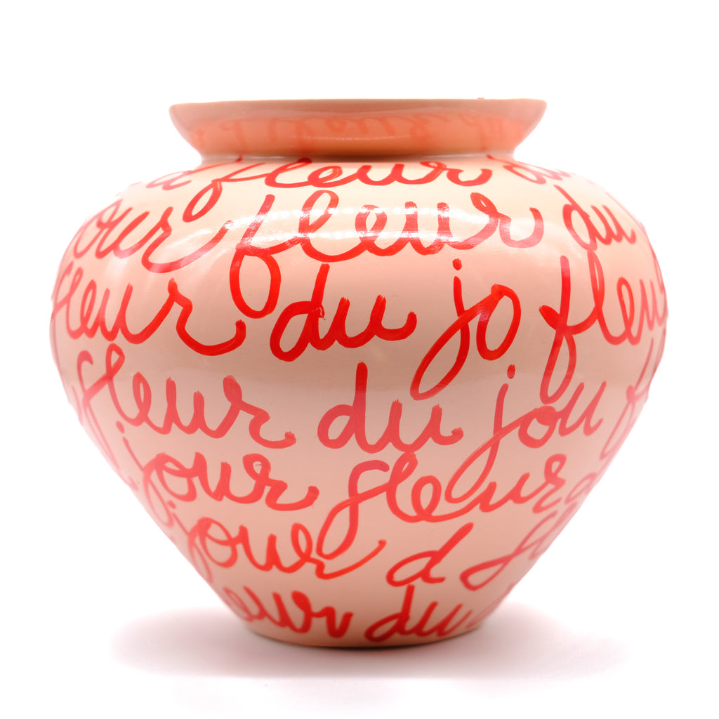 Large Pink Vase with Red Writings