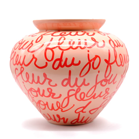 Large Pink Vase with Red Writings