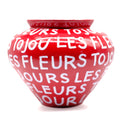 Red Round Vase with White Script