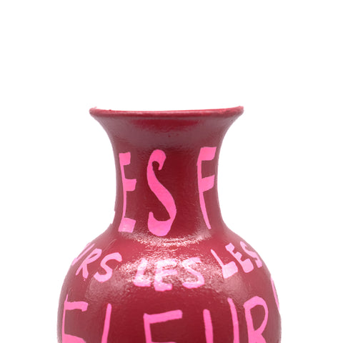 Burgundy Vase with Pink Lettering