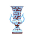 Blue Vase with Burgundy Lettering