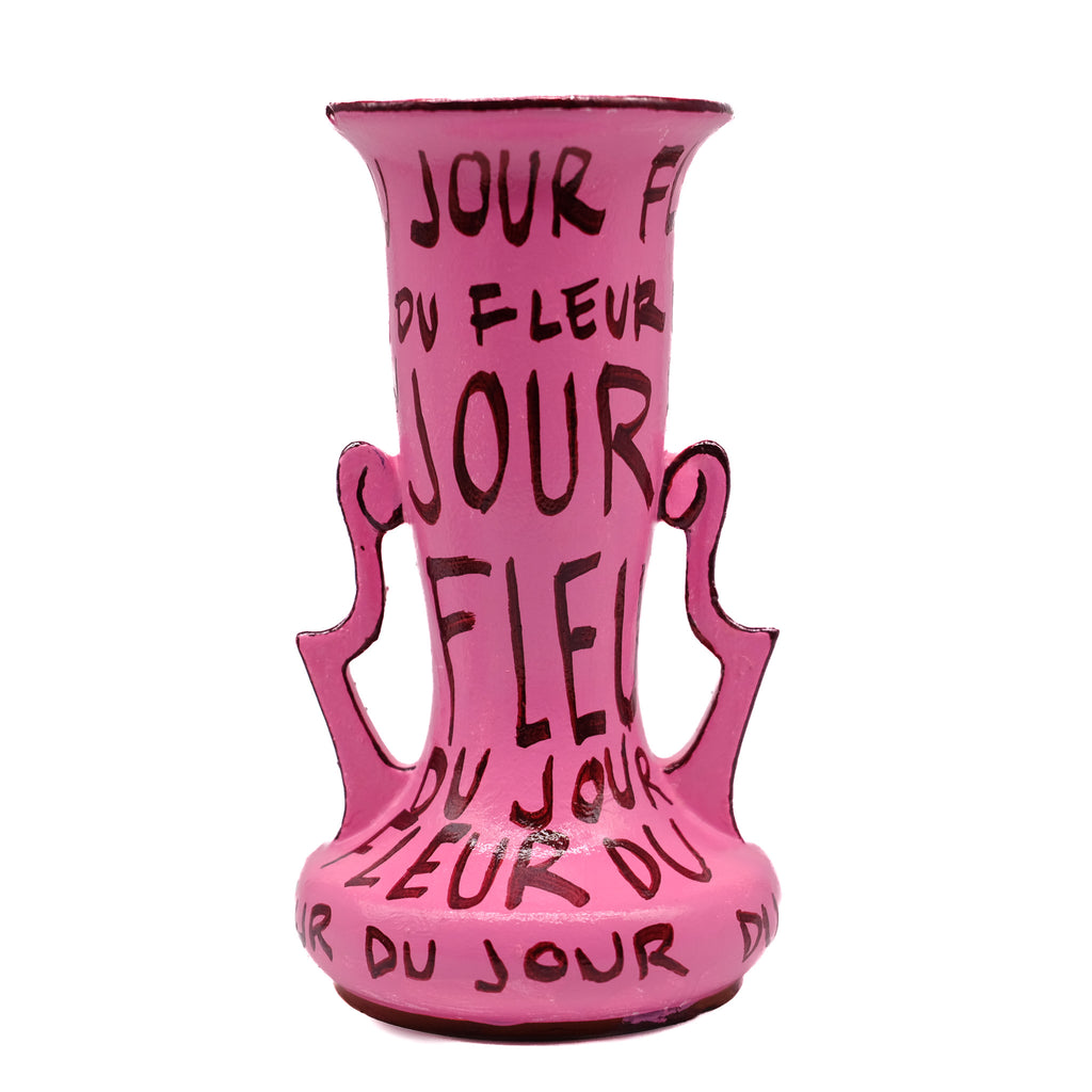 Pink Vase with Burgundy Lettering