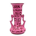 Pink Vase with Burgundy Lettering