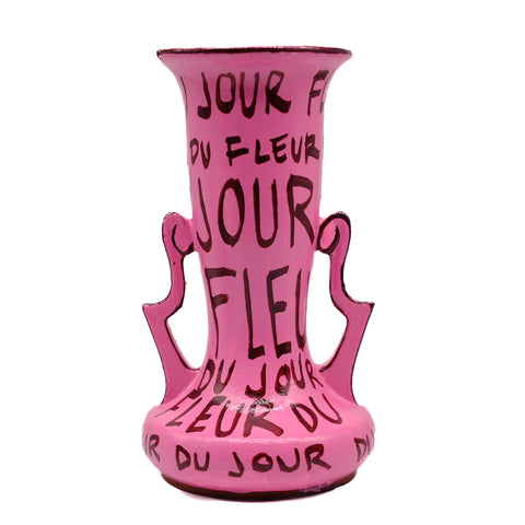 Pink Vase with Burgundy Lettering