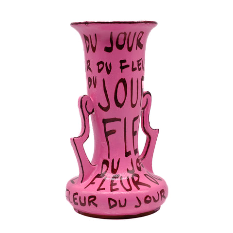 Pink Vase with Burgundy Lettering