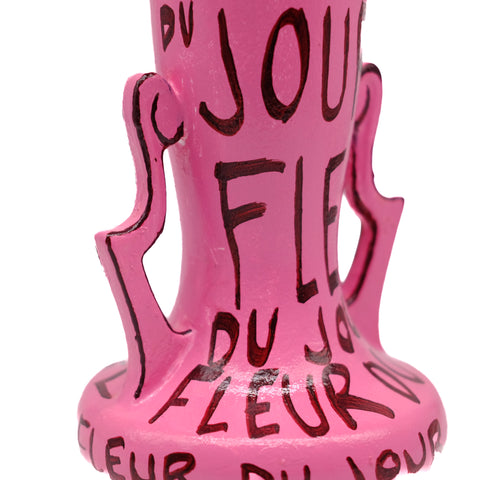 Pink Vase with Burgundy Lettering