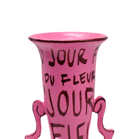 Pink Vase with Burgundy Lettering