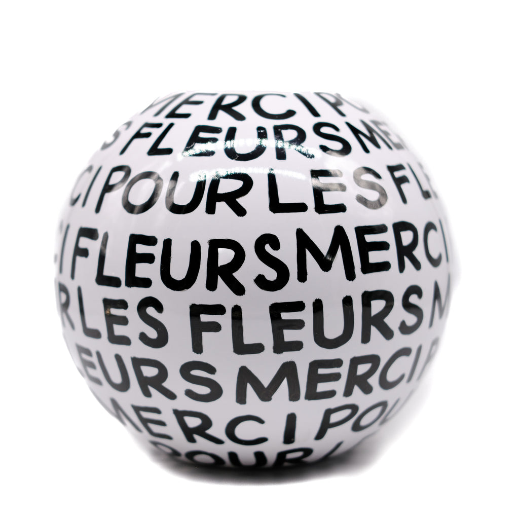 Merci White Hand Lettered Vase