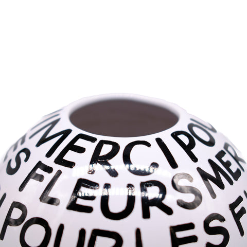 Merci White Hand Lettered Vase