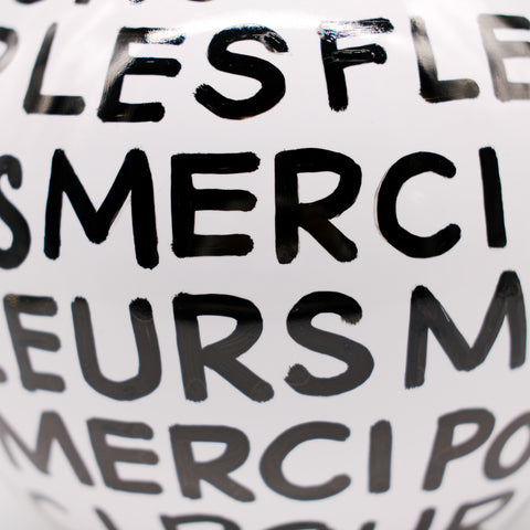 Merci White Hand Lettered Vase